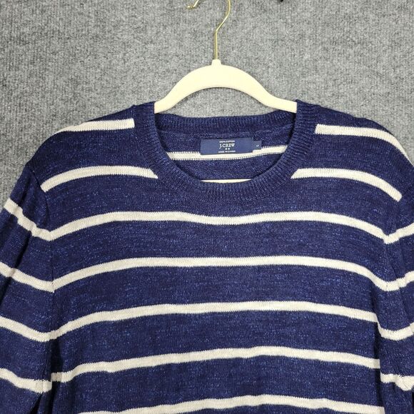 J CREW Blue Striped Cotton Preppy Nautical Crew Neck Sweater SIZE LARGE - Picture 3 of 10